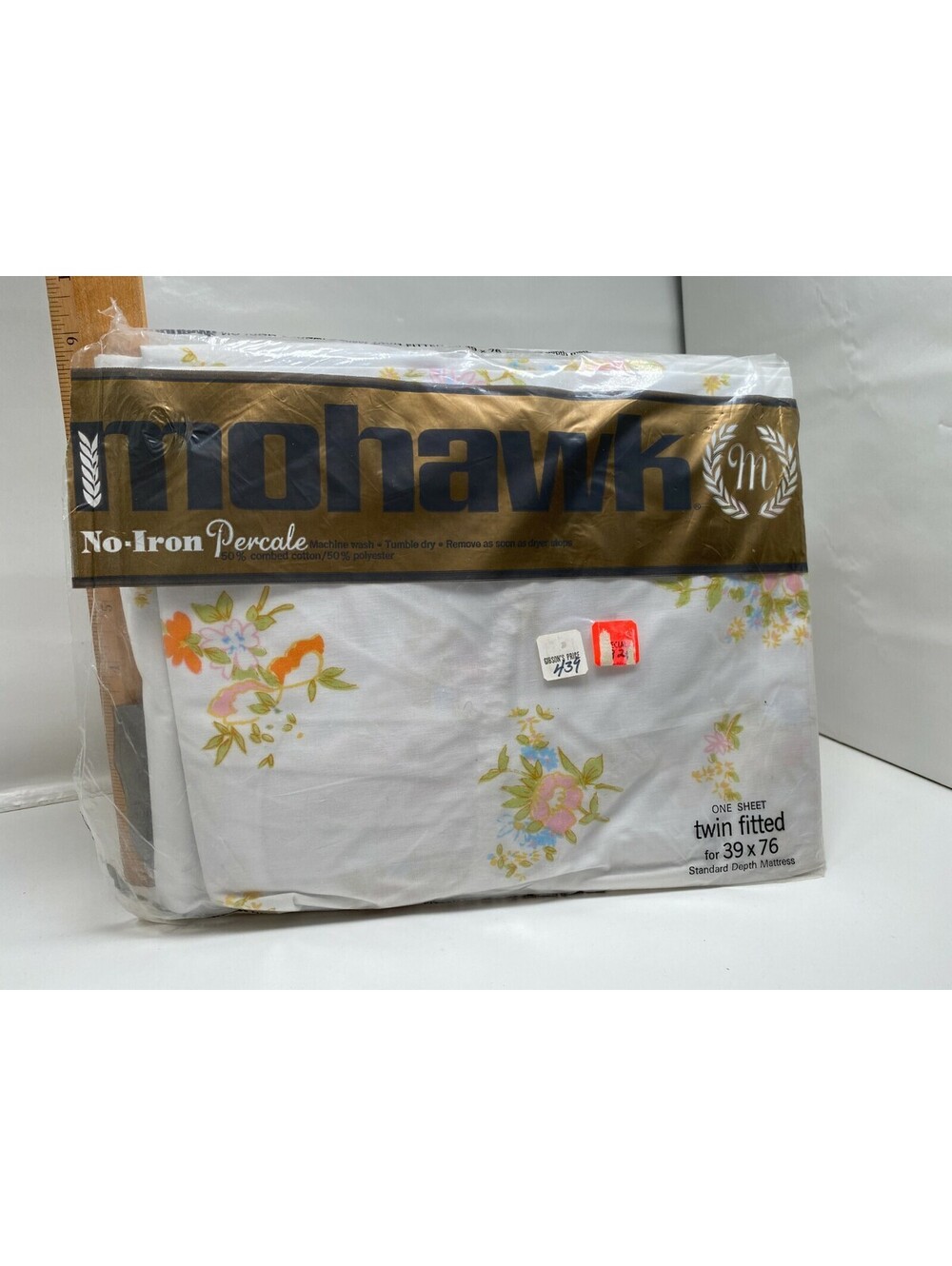 Mohawk No Iron Percale Floral Twin Fitted 39x76 Open Bag Cotton Blend Blue Pink